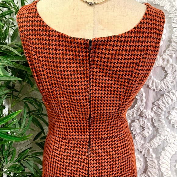 “Stop Staring” pumpkin orange and black houndstooth retro  look fitted dress- S - Picture 9 of 15